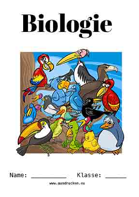 Biologie Deckblatt Vögel als kostenloses Ausmalbild