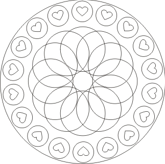 Mandala mit Herzen und Kreisen zum ausdrucken