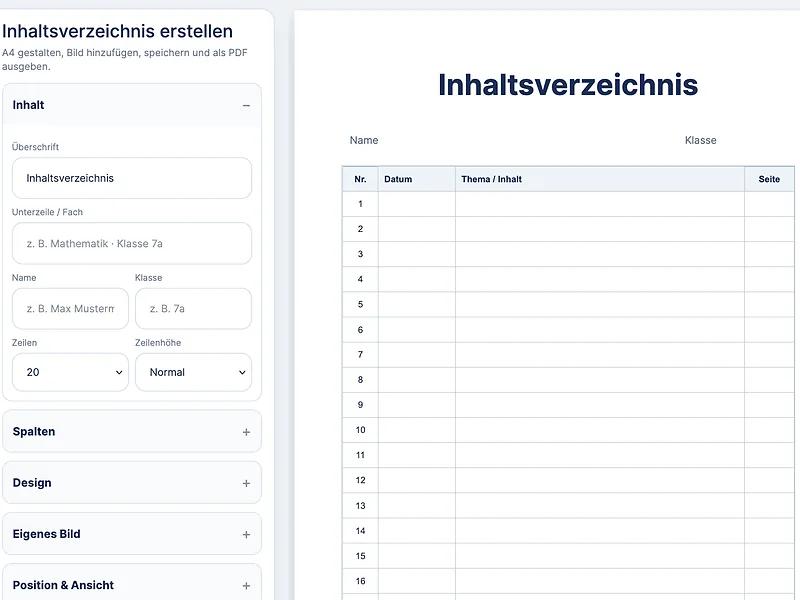 Inhaltsverzeichnis selbst erstellen