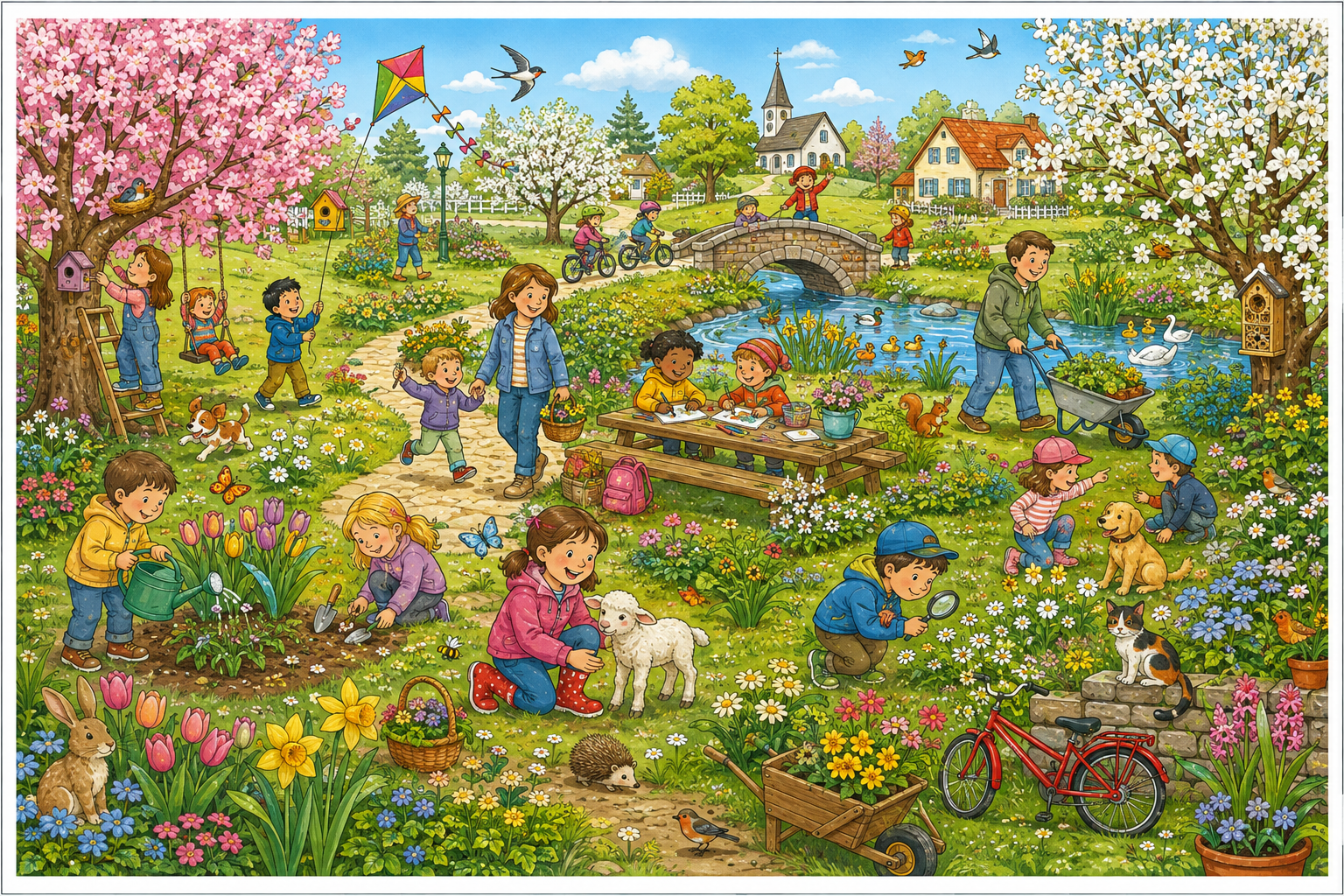 Wimmelbild Frühling zum Ausdrucken