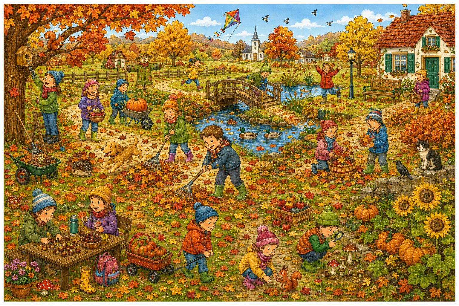Wimmelbild Herbst zum Ausdrucken