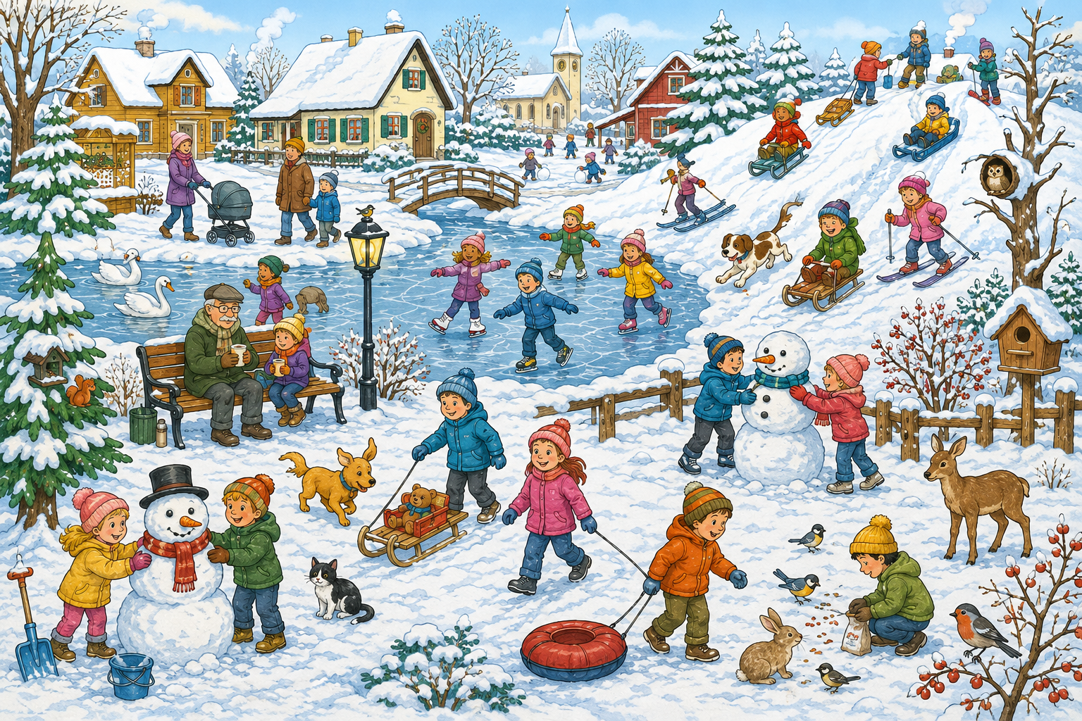 Wimmelbild Winter zum Ausdrucken