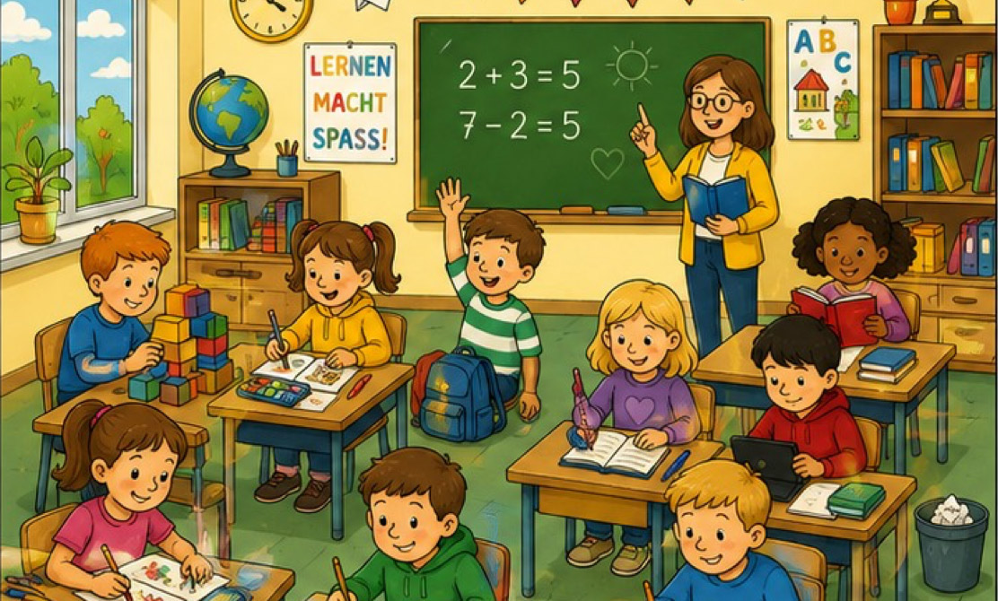 Wimmelbild Schule kostenlos als PDF ausdrucken